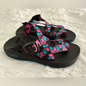 Chaco Tegu Pink Blue Textile Strappy Classic‎ Sport Sandals Women’s Size 6